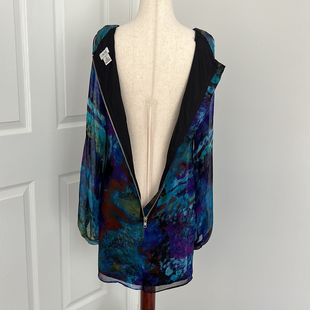 Cache 100% silk cocktail sheath mini dress Sz 4 blue, black, green - Picture 8 of 11